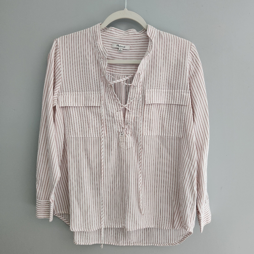 Madewell Terrace Lace-Up Shirt in Vera Stripe Size Small